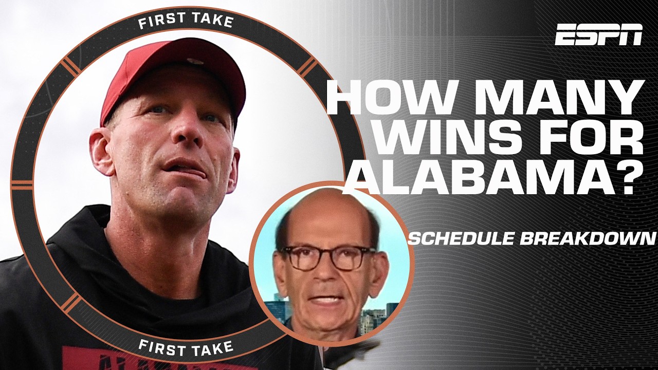 Alabama SCHEDULE BREAKDOWN with Paul Finebaum ✍️ How many wins for the Crimson Tide?! 🤔 | First Take thumbnail