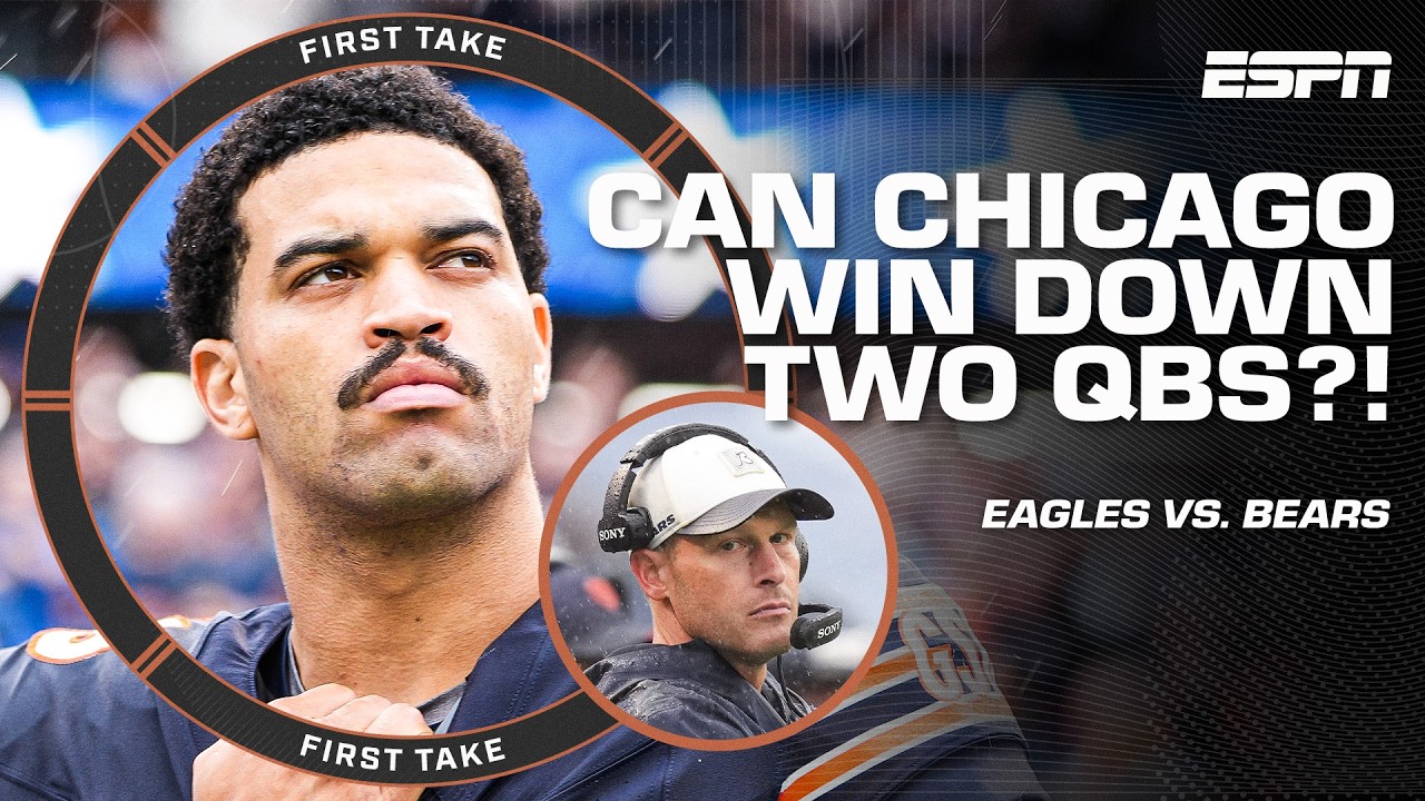 Can the Bears beat the Eagles WITHOUT their top 2 QBs?! 😳 | First Take thumbnail